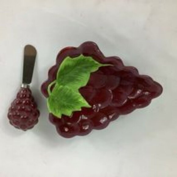 D.E.I. Dennis East International LlC. Purple Green Grape Cluster Dish/Knife NWOT - Picture 8 of 10